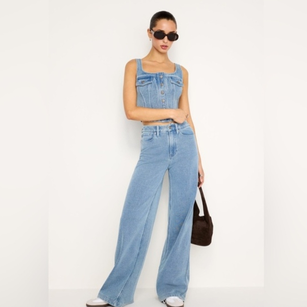 Good American High-Rise Wide Leg Jeans in Mid Blue